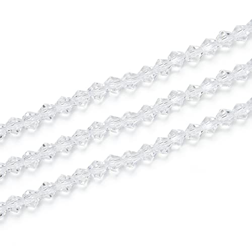 CCB401 Glasperlen, facettiert, Doppelkegel, lose Glasperlen, 4 mm, klein, kristallklar (435–450 Stück) für Bastelarbeiten, Schmuckherstellung, 5 Stränge von Creative Club