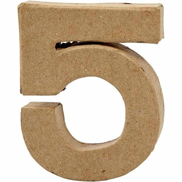 Zahl 5, handgearbeitet aus Pappe, zum Basteln, Bemalen, Verzieren