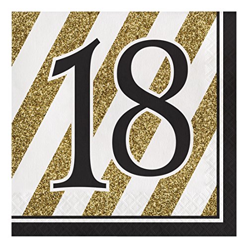Creative Converting Black and Gold Number 18 Paper Luncheon Napkins,13"-16 Pcs, Happy Birthday von Creative Converting