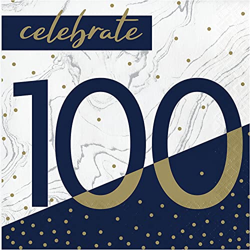 Creative Converting Servietten zum 100. Geburtstag, 16,5 cm, Marineblau und goldfarben von Creative Converting