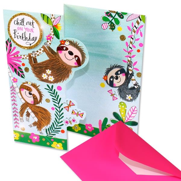 Glitzer Glückwunschkarte Faultier, 1 Stk, 13x18cm