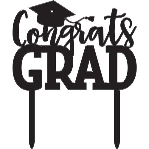 Tortenaufsatz mit Aufschrift "Congrats Grad", Acryl, Schwarz von Creative Converting