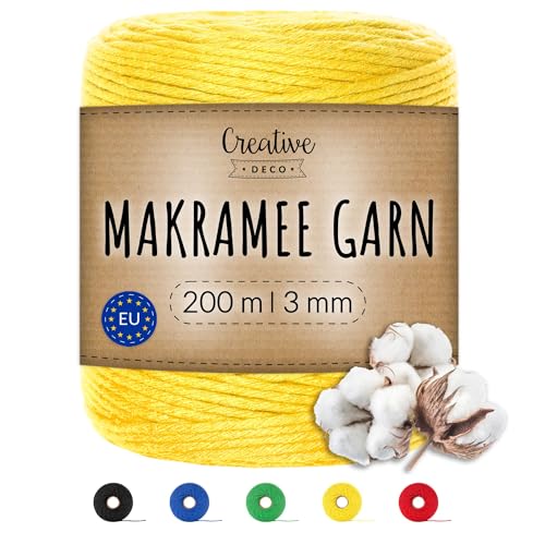 Creative Deco 200m Gelb Makramee Garn 3mm | 328 Fuß | 15-lagig Schnur | Baumwollgarn Baumwoll Kordel Große Rolle Naturliche Stark | Macrame Cord 3mm für Basteln, DIY, Handwerk & Boho Deko Creative Deco 200m Gelb Makramee Garn 3mm | 328 Fuß | 15-lagig Schnur | Baumwollgarn Baumwoll Kordel Große Rolle Naturliche Stark | Macrame Cord 3mm für Basteln, DIY, Handwerk & Boho Deko von Creative Deco