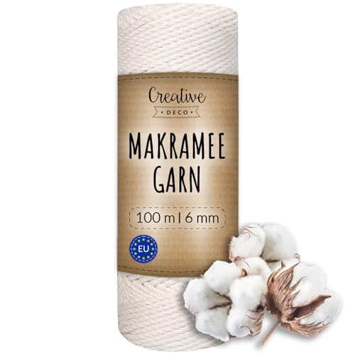 Creative Deco 100m Makramee Garn 6mm Weiß | 328 Fuß | 48-lagig Schnur | Baumwollgarn Baumwoll Kordel Große Rolle Naturliche Stark | Macrame Cord 6mm für Basteln, DIY, Handwerk & Boho Deko Creative Deco 100m Makramee Garn 6mm Weiß | 328 Fuß | 48-lagig Schnur | Baumwollgarn Baumwoll Kordel Große Rolle Naturliche Stark | Macrame Cord 6mm für Basteln, DIY, Handwerk & Boho Deko von Creative Deco