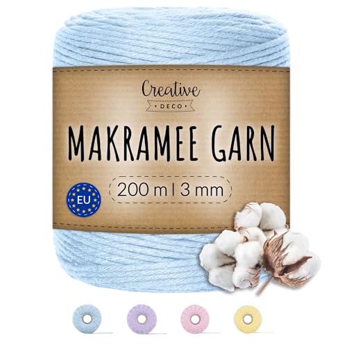 Creative Deco 200m Pastel-Blau Makramee-Garn Baumwoll-Polyester-Kordel Baumwollschnur | 656 Fuß | 2-3 mm Dicke | Große Rolle Naturliche Starke | Perfekt für Basteln, DIY, Handwerk & Stricken Creative Deco 200m Pastel-Blau Makramee-Garn Baumwoll-Polyester-Kordel Baumwollschnur | 656 Fuß | 2-3 mm Dicke | Große Rolle Naturliche Starke | Perfekt für Basteln, DIY, Handwerk & Stricken von Creative Deco