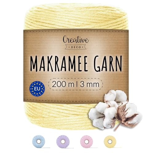 Creative Deco 200m Pastel Gelb Makramee Garn Baumwoll Polyester | 656 Fuß | 2-3 mm Dicke | Baumwollkordel Baumwollschnur Baumwollgarn Kordel Baumwolle Cord Große Seil Rolle Starke | Handwerk Stricken Creative Deco 200m Pastel Gelb Makramee Garn Baumwoll Polyester | 656 Fuß | 2-3 mm Dicke | Baumwollkordel Baumwollschnur Baumwollgarn Kordel Baumwolle Cord Große Seil Rolle Starke | Handwerk Stricken von Creative Deco