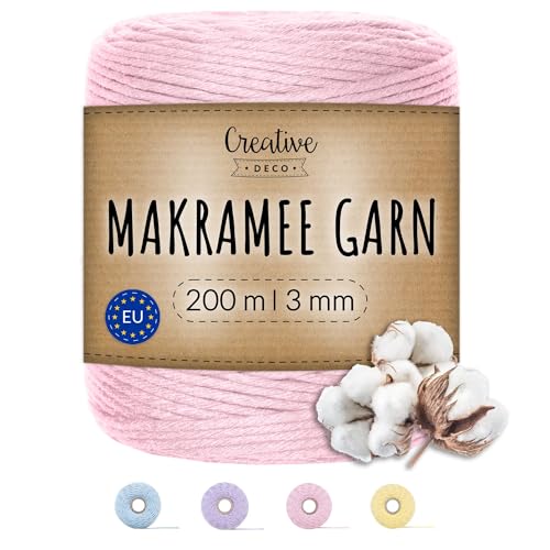 Creative Deco 200m Pastel Rosa Makramee Garn Baumwoll Polyester Kordel Baumwollschnur | 656 Fuß | 2-3 mm Dicke | Große Rolle Naturliche Starke | Perfekt für Basteln, DIY, Handwerk & Stricken Creative Deco 200m Pastel Rosa Makramee Garn Baumwoll Polyester Kordel Baumwollschnur | 656 Fuß | 2-3 mm Dicke | Große Rolle Naturliche Starke | Perfekt für Basteln, DIY, Handwerk & Stricken von Creative Deco