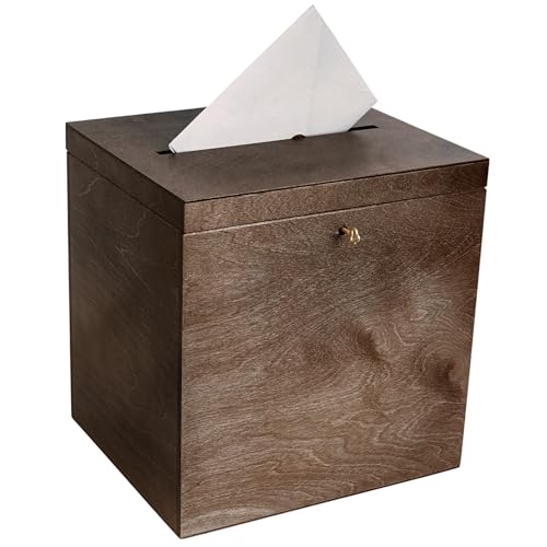 Creative Deco Braune Holzkiste mit Deckel Kartenbox Hochzeit | 29x25x30 cm | Geldgeschenke Holzbox mit Schlitz, Schloss und Schlüssel Geschenkkarten Box Geldbox Briefbox Kasten | Lagerung Spendenbox von Creative Deco