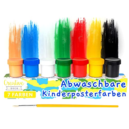 Creative Deco Fingerfarben Kinder Ungiftig Bastelfarbe Plakatfarbe Set | 20 ml x 6 Mehrfarbige Becher + 1 Gratis | 7 Grundfarben | Finger Malfarben Perfekt für Anfänger Studenten Künstler von Creative Deco