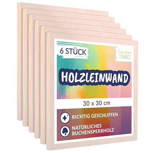 Creative Deco Holz Leinwand zum Bemalen 30 x 30 cm 6er Pack | Set von Holz-Malgründe | 1,7 cm Dicke | Malplatte für Profis und Hobby-Maler | Malunterlagen für Kunstprojekte, Dekoration, Gemälde Creative Deco Holz Leinwand zum Bemalen 30 x 30 cm 6er Pack | Set von Holz-Malgründe | 1,7 cm Dicke | Malplatte für Profis und Hobby-Maler | Malunterlagen für Kunstprojekte, Dekoration, Gemälde von Creative Deco