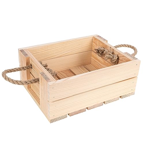 Creative Deco Holzkiste Natur Weinkiste Holz Naturholzkiste | 25 x 19 x 10 cm | mit Griffen aus Juteseil | Obstkiste | Aufbewahrungsbox Geschenk Box DIY | Dokumente Werkzeuge Spielzeug von Creative Deco