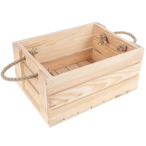 Creative Deco Holzkiste Natur Weinkiste Holz Naturholzkiste | 33,5 x 24 x 14,5 cm | mit Griffen aus Juteseil | Obstkiste | Aufbewahrungsbox Geschenk Box DIY | Dokumente Werkzeuge Spielzeug von Creative Deco