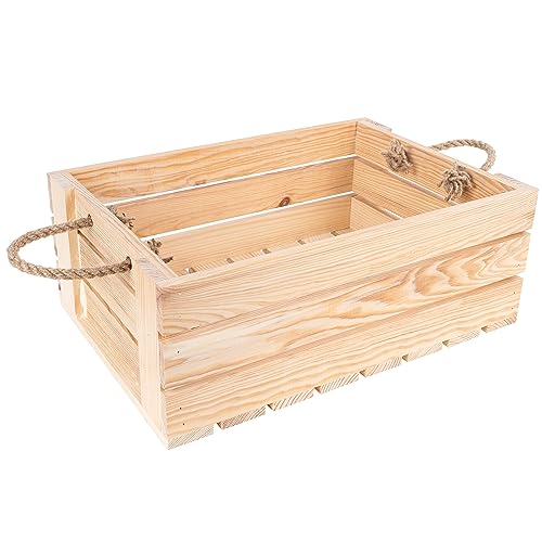 Creative Deco Holzkiste Natur Weinkiste Holz Naturholzkiste | 42 x 29 x 16 cm | mit Griffen aus Juteseil | Obstkiste | Aufbewahrungsbox Geschenk Box DIY | Dokumente Werkzeuge Spielzeug von Creative Deco