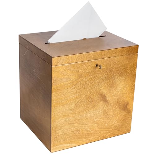 Creative Deco Holzkiste mit Deckel Nussbaum Hell Kartenbox Hochzeit | 29x25x30 cm | Geldgeschenke Holzbox mit Schlitz, Schloss, Schlüssel Geschenkkarten Box Geldbox Briefbox Kasten | Spendenbox von Creative Deco