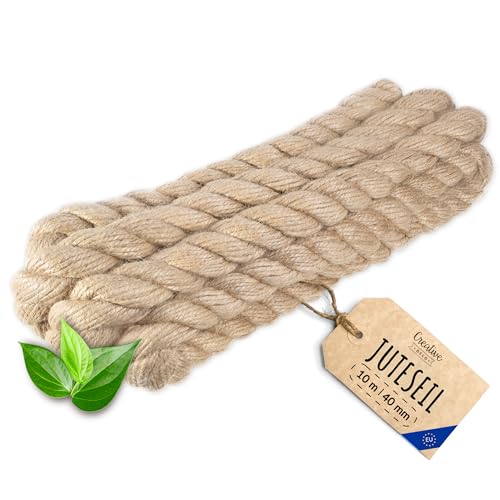 Creative Deco Juteseil Juteschnur | 10m Lang (Personalisierung alle 5m möglich) | 40mm Dickes Seil | Jute Hanfseil Tau Schnur | Gedreht Garn Kordel Naturfaser | Braunes Deko Seil Handlauf DIY Garten von Creative Deco