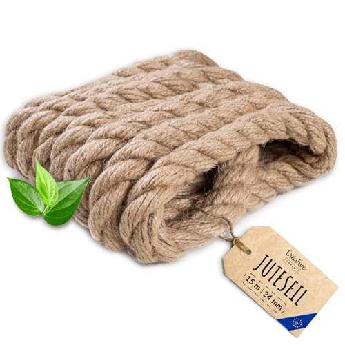 Creative Deco Juteseil Juteschnur | 15m Lang (Personalisierung alle 5m möglich) | 24mm Dickes Seil | Jute Hanfseil Tau Schnur | Gedreht Garn Kordel Naturfaser | Braunes Deko Seil Handlauf DIY Garten von Creative Deco