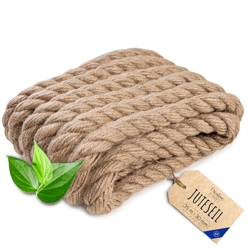 Creative Deco Juteseil Juteschnur | 35m Lang (Personalisierung alle 5m möglich) | 30mm Dickes Seil | Jute Hanfseil Tau Schnur | Gedreht Garn Kordel Naturfaser | Braunes Deko Seil Handlauf DIY Garten von Creative Deco