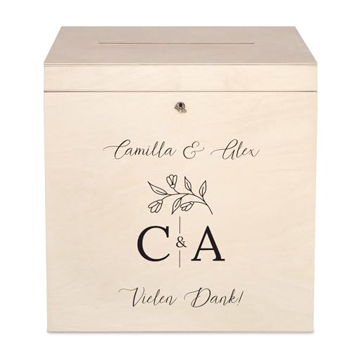 Creative Deco Kartenbox Hochzeit Personalisiert Holzkiste mit Deckel | 29 x 25 x 30 cm | Hochzeitsgeschenke für Brautpaar Geldbox mit Initialen | Geldgeschenke Box Holzbox mit Schlitz Geschenkkarten von Creative Deco