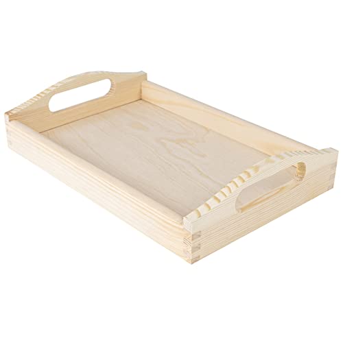 Creative Deco Klein Serviertablett Tablett Holz mit Griff | 30 x 20 x 6,3 cm | Unbehandelt Holztablett Perfekt zum Servieren, Dekorieren, Küche und Frühstück von Creative Deco