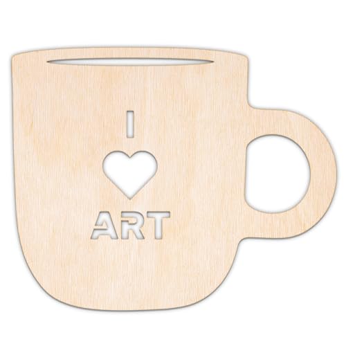Creative Deco Personalisierte Holzscheiben Anhänger Sperrholz 3mm | Becher I love art | 5-100 cm | Holz Wanddeko Kinderzimmer | Lasergeschnittene Sperrholzausschnitte für Decoupage, zum Bemalen von Creative Deco