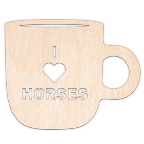 Creative Deco Personalisierte Holzscheiben Anhänger Sperrholz 3mm | Becher I love horses | 5-100 cm | Holz Wanddeko Kinderzimmer | Lasergeschnittene Sperrholzausschnitte für Decoupage, zum Bemalen von Creative Deco