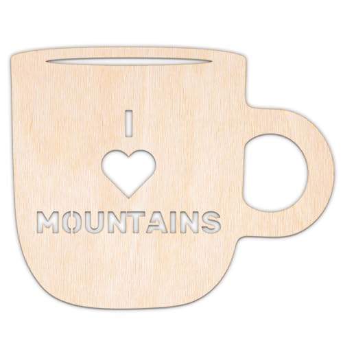 Creative Deco Personalisierte Holzscheiben Anhänger Sperrholz 3mm | Becher I love mountains | 5-100 cm | Holz Wanddeko Kinderzimmer | Lasergeschnittene Sperrholzausschnitte für Decoupage, zum Bemalen von Creative Deco