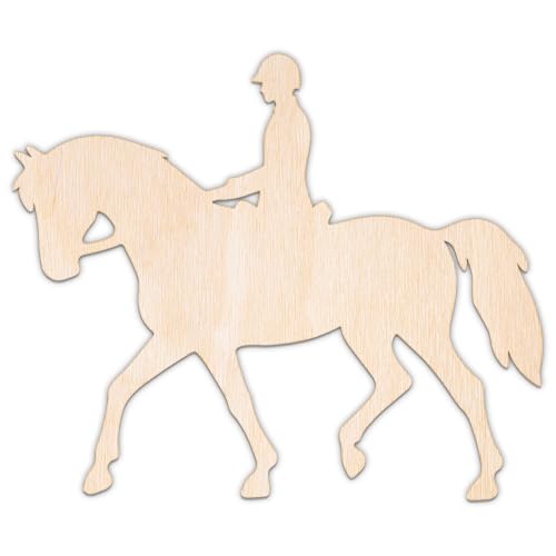 Creative Deco Personalisierte Holzscheiben Anhänger Sperrholz 3mm | Pferd mit Reiter | 5-100 cm | Holz Wanddeko Kinderzimmer | Lasergeschnittene Sperrholzausschnitte für Decoupage, zum Bemalen von Creative Deco