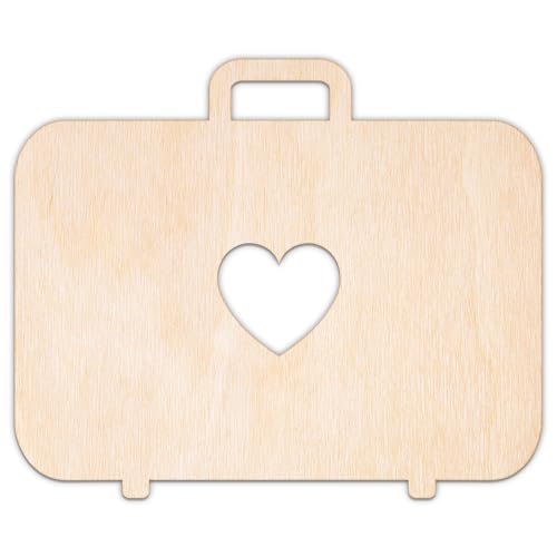 Creative Deco Personalisierte Holzscheiben Anhänger Sperrholz 3mm | Reisetasche Herz | 5-100 cm | Holz Wanddeko Kinderzimmer | Lasergeschnittene Sperrholzausschnitte für Decoupage, zum Bemalen Basteln von Creative Deco
