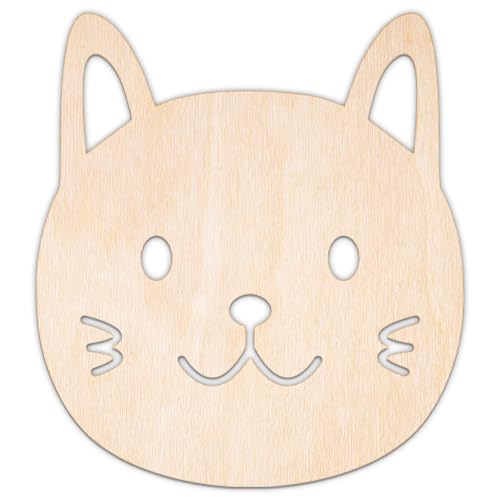 Creative Deco Personalisierte Holztiere aus Sperrholz 3mm | Katze Gesicht | 5-100 cm | Tiere Tierfiguren | Wanddeko Kinderzimmer | Lasergeschnittene Sperrholzausschnitte zum Bemalen von Creative Deco