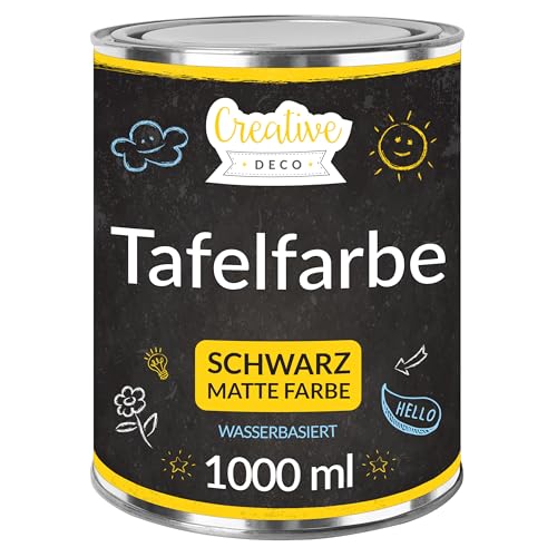 Creative Deco Schwarz Wandfarbe Kreidefarbe Tafelfarbe | 1000ml | 10 m² / 1L Effizient | Matt Farbe für Möbel, Holz, Metall, Glas | Wasserbasis Ungiftig | Aussenbereich Kreideschreiben und Zeichnen von Creative Deco