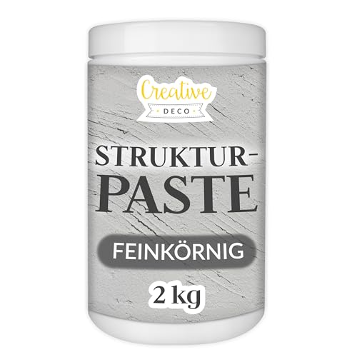 Creative Deco Strukturpaste Feinkörnig 2 kg | Graue Spachtelmasse für Acrylmalerei | Feinpaste für Kunstprojekte, Acrylfarbe, DIY, 3D-Effekte, Texturen | Einfach mit Palettenmesser aufzutragen von Creative Deco