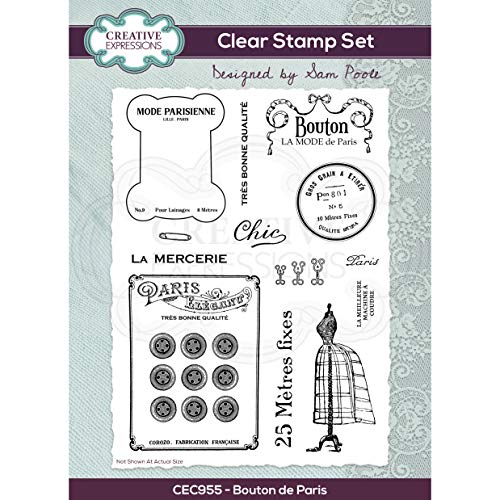 Creative Expressions Klare Stempel Clear Stamp Set Bouton De Paris A5 - transparenter Photopolymer-Stempel, haftet an Acrylblöcken, dekoratives Zubehör für Karten, Journal, DIY-Basteln/Kunst von Creative Expressions