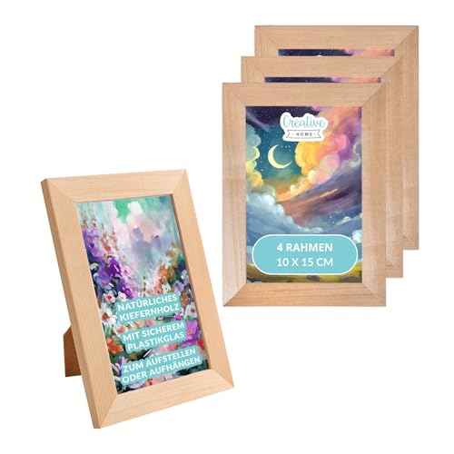 Creative Home 4er Bilderrahmen 10x15 cm Set | Unlackiert Fotorahmen aus Kiefern-Holz | mit Rückwand zum Auf-Stellen und Auf-Hängen | Portrait-Rahmen | Geschenk | 4er-Pack Creative Home 4er Bilderrahmen 10x15 cm Set | Unlackiert Fotorahmen aus Kiefern-Holz | mit Rückwand zum Auf-Stellen und Auf-Hängen | Portrait-Rahmen | Geschenk | 4er-Pack von Creative Home