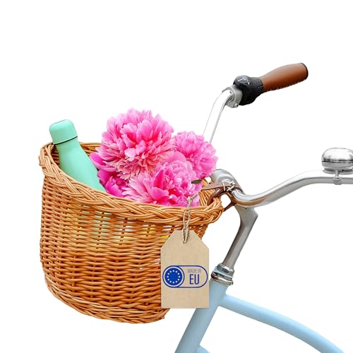 Creative Home Weide Fahrradkorb Universal | 36 x 29 x 23 cm (+/-2 cm) Leicht | Natürlich Braun Weide Fahrrad Korb | Weidenkorb mit Lederbänden | Montierbarer Fahrradkorb für Lenker | Fahrradzubehör von Creative Home