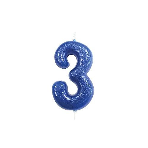 Anniversary House Bunte blaue Glitzerkerze, Zahl 3, 3. Geburtstag Tortenaufsatz, 7 cm, AHC30/3 von Anniversary House