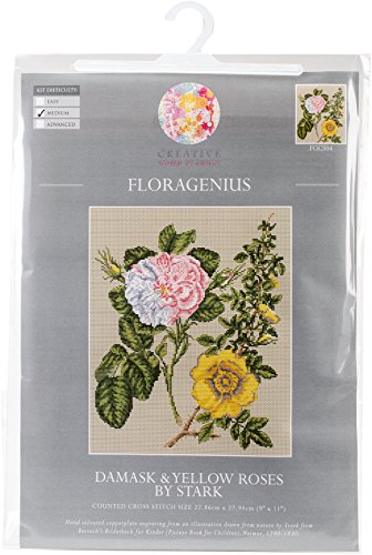 Creative World of Crafts Floragenius Kreuzstich-Zählmusterpackung, Stoff, Damast-Rose und gelbe Rose, 9 x 11-Inch von Creative World of Crafts