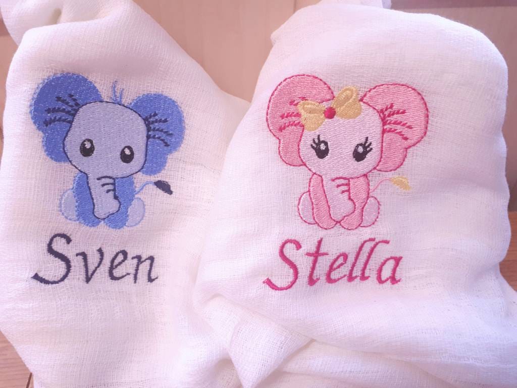 Spucktuch/Mullwindel Elefant Rosa Und Blau Personalisiert & Bestickt Spucktuch/Mullwindel Elefant Rosa Und Blau Personalisiert & Bestickt von CreativeCreatorDE