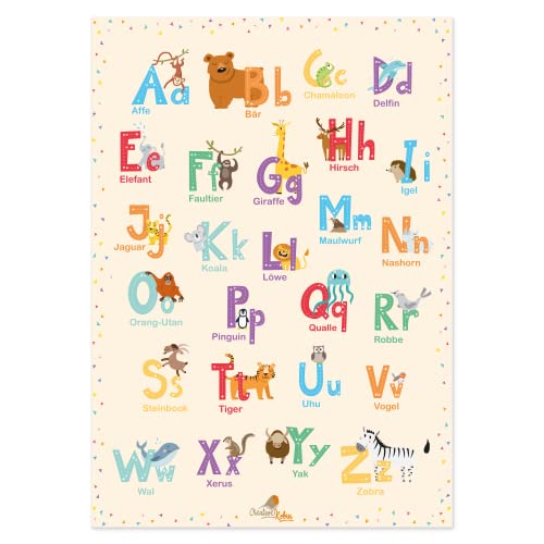 CreativeRobin ABC Poster fürs Kinderzimmer, Kindergarten & Grundschule | Süße Tiermotive im Alphabet Poster | DIN A3 von CreativeRobin