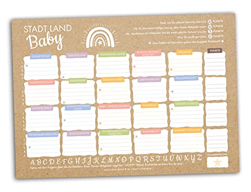 CreativeRobin Stadt Land Fluss Baby | Lustiges Babyparty Spiel | Für Mädchen & Jungen von CreativeRobin
