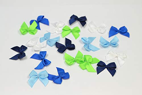 20 Stück Satinschleifen 2,5x3cm (MIX-BG/blau königsblau hellblau hellgrün weiß) // Deko Schleifen für Hochzeit Taufe Kommunion Applikation Streudeko einfarbig von Creativery