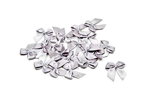 20 Stück Satinschleifen 2,5x3cm (silber 012) // Deko Schleifen für Hochzeit Taufe Kommunion Applikation Streudeko einfarbig von Creativery