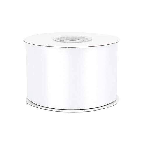 Satinband 50mm x 25m Rolle - FARBAUSWAHL in 3/6/12/18/25/38/50/75/100mm - farbecht & waschbar - Schleifenband für Hochzeit - Geschenkband zum Verpacken Dekorieren Basteln - Weiß 029 von Creativery