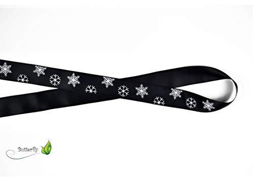 20m Rolle Satinband 25mm weiße Schneeflocken // Schleifenband Weihnachten Dekoband Geschenkband Weihnachtsband (schwarz 030) von Creativery