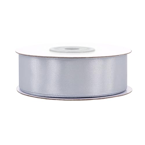 Satinband 25mm x 25m Rolle - FARBAUSWAHL in 3/6/12/18/25/38/50/75/100mm - farbecht & waschbar - Schleifenband für Hochzeit - Geschenkband zum Verpacken Dekorieren Basteln - Silber/Grau 012H von Creativery