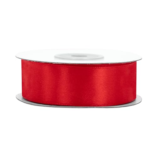 Satinband 25mm x 25m Rolle - FARBAUSWAHL in 3/6/12/18/25/38/50/75/100mm - farbecht & waschbar - Schleifenband für Hochzeit - Geschenkband zum Verpacken Dekorieren Basteln - Rot 250 von Creativery