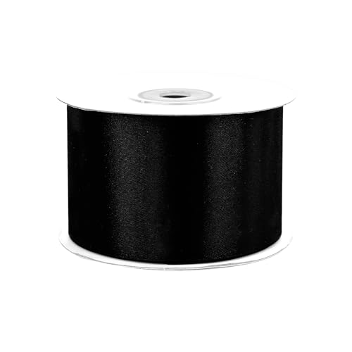 Satinband 50mm x 25m Rolle - FARBAUSWAHL in 3/6/12/18/25/38/50/75/100mm - farbecht & waschbar - Schleifenband für Hochzeit - Geschenkband zum Verpacken Dekorieren Basteln - Schwarz 030 von Creativery