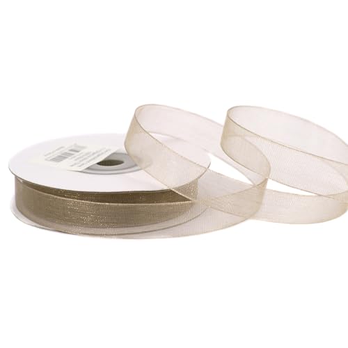 Organzaband 12mm x 25m Rolle - FARBAUSWAHL in 3/6/12/25/38mm - transparent, farbecht & waschbar - Schleifenband für Hochzeit - Geschenkband zum Verpacken Dekorieren Basteln - Taupe 823 von Creativery
