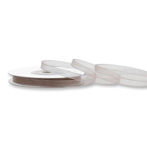 Organzaband 6mm x 25m Rolle - FARBAUSWAHL in 3/6/12/25/38mm - transparent, farbecht & waschbar - Schleifenband für Hochzeit - Geschenkband zum Verpacken Dekorieren Basteln - Taupe 823 von Creativery