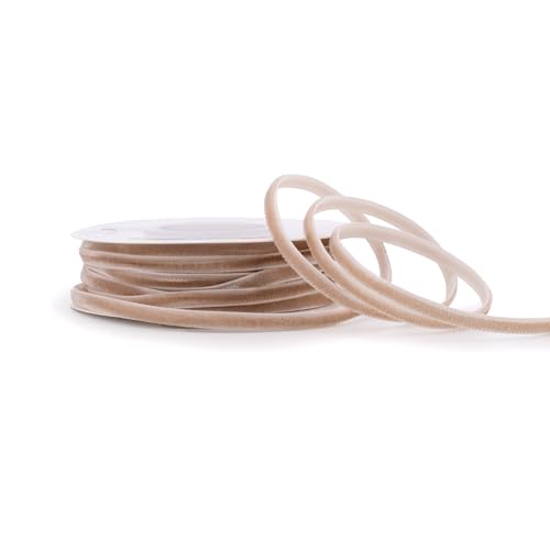 Samtband 3mm x 10m Rolle - FARBAUSWAHL in 3/6/10/16/22/25/50mm - farbecht & waschbar - Schleifenband zum Nähen - Geschenkband zum Verpacken Dekorieren Basteln - Sand Beige von Creativery