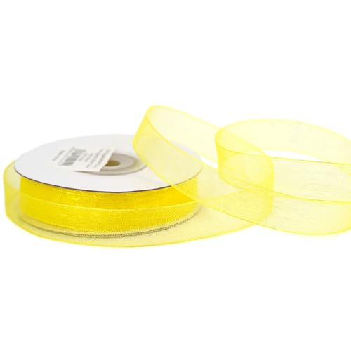 Organzaband 12mm x 25m Rolle - FARBAUSWAHL in 3/6/12/25/38mm - transparent, farbecht & waschbar - Schleifenband für Hochzeit - Geschenkband zum Verpacken Dekorieren Basteln - Gelb 645 von Creativery